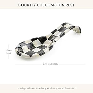 MACKENZIE-CHILDS Enamel Spoon Rest, Kitchen Utensil Rest and Spoon Holder, Kitchen Decor, Black-and-White Courtly Check MACKENZIE CHILDS Enamel Spoon Rest Kitchen Utensil Rest and Spoon Holder Kitchen Decor Black and White Courtly Check