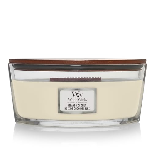 WoodWick Ellipse Candela Profumata | Island Coconut | con Stoppino Scoppiettante | Durata della Combustione: Fino a 50 Ore