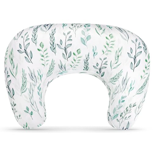 Image of DILIMI Nursing Pillow Cover, Soft Stretchy Nursing Cover for New-Designed Breastfeeding Pillow, Removable Slipover for Baby Boy and Girls, Green Leaf Only Cover