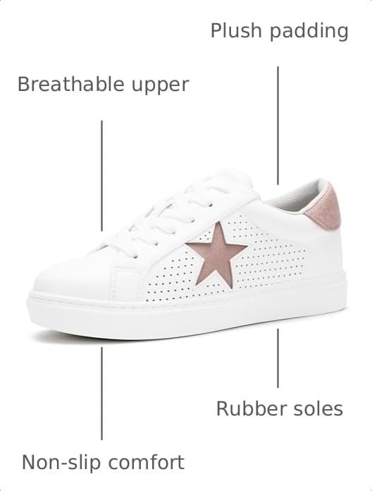 Image of PARTY Women's Fashion Sneaker Lace Up Low Top Comfortable Cushioned Walking Shoes,Podcast,White,6