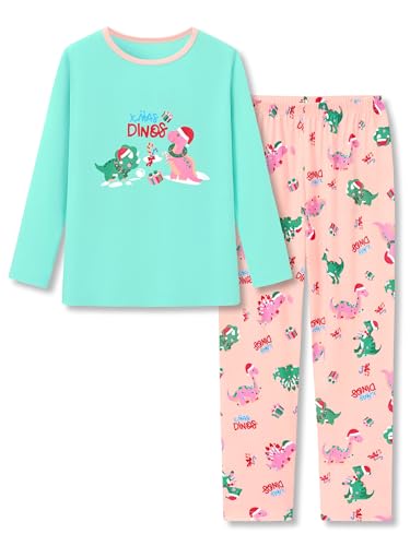 Image of Beezizac Girls Pajamas Cute Print Short /Long Sleeve Pants Set Size 6-18 | Soft Stretch Poly Blend, Comfy Crewneck, Elastic Waist Pants, Everyday & Holiday Sleepwear for Big Girls, Tweens & Teens