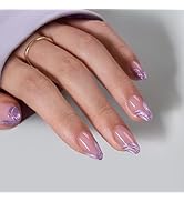BTArtbox French Tip Press On Nails - Lamp-Curable Chrome Short Almond Press On Nails with Glue fo...