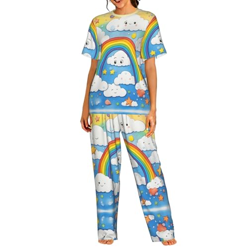 Pyjama court femme imprimé arc-en-ciel ensemble de nuit S-3XL