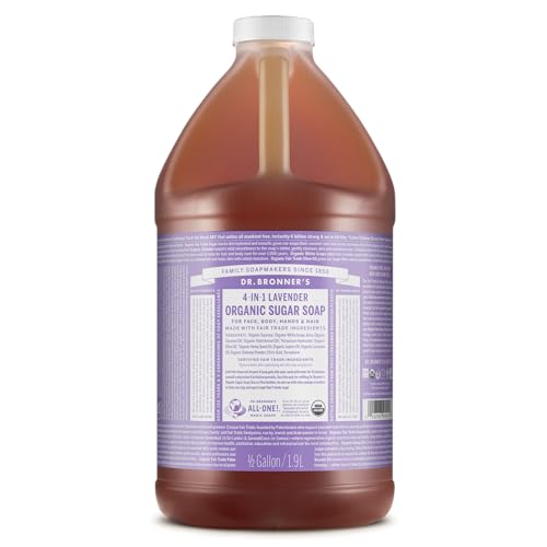 Dr. Bronners Organic Sugar Soap (Lavender 64 Ounce)- Made with Organic Oils Sugar & Shikakai Powder 4-in-1 Uses: Hand and Body Wash Face Hair- Cleanses Moisturizes Nourishes Vegan