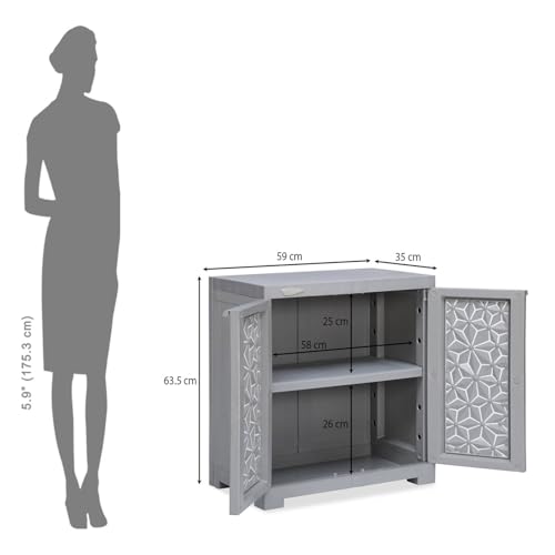 Image of Nilkamal Freedom Star Small (FMSSTAR) 2 Shelves Plastic Bookshelf with 3-Year Warranty| Multipurpose Storage Cabinet & Book Rack for Home | Durable, Easy-Clean |Book Organiser |Haze Grey & Milky White