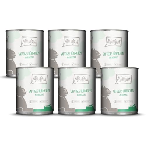 MjAMjAM - Premium Nassfutter für Katzen - saftiges Hühnchen an Brokkoli, 6er Pack (6 x 800 g), getreidefrei mit extra viel Fleisch