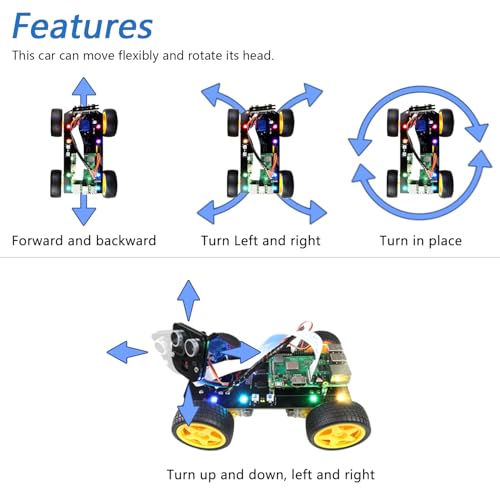 Image of Freenove 4WD Smart Car Kit for Raspberry Pi 5 4 B 3 B+ Zero 2 W, Face Tracking, Line Tracking, Light Tracing, Obstacle Avoidance, App Control, Camera, Servo (Raspberry Pi NOT Included)