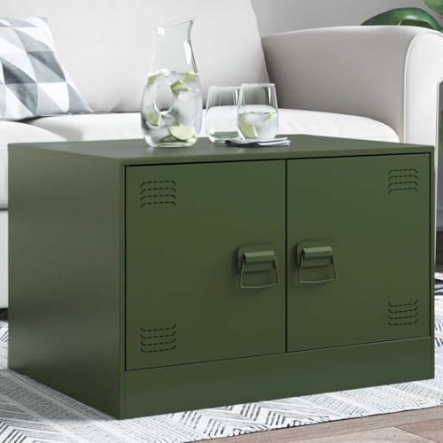 ZQQLVOO Mesa de centro verde oliva para salón, mesa auxiliar para interior, comedor, 67 x 50 x 44 cm, acero