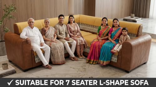 Image of KINGLY L-Shape Sofa Cover 7 Seater 4+3 Velvet Full Cover - Mustard Yellow | Fully covered quilted velvet slipcover, washable anti-slip furniture protector, L-type corner sofa cover for living room