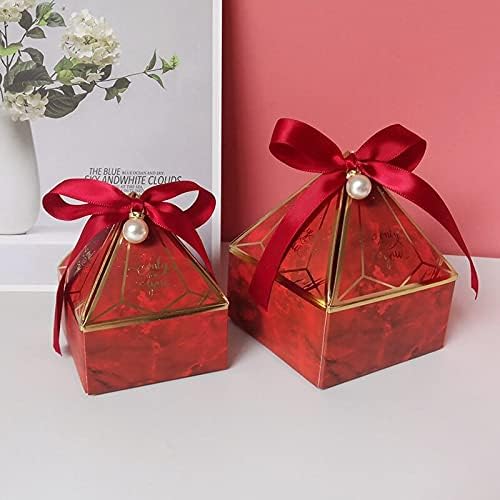 Gem Tower Bronzing Candy Box Wedding Gift Packaging Box Only for You Chocolate Candy Paper Gift Box for Baby Shower Event Party (Red,100pcs)