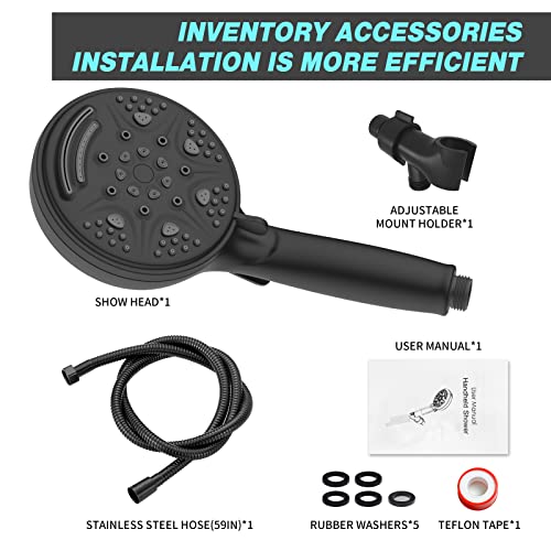 9 Functions Handheld Shower Head, High Pressure Shower Head High Flow Handheld Showerhead, 59" Stainless Steel Hose And Adjustable Shower Bracket, Easy Install Anti Clog Jet Nozzles, Upgraded, (Black) #TOP3
