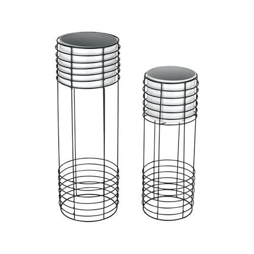 Image of Metal Floor Planter with Stands (Set of 2), Modern Tall Planter for Home Decor, Decorative Plantpot for Living Room Balcony Office, Big Plant Stand with Pots (Plants not Included) (White Pot & Black Stand)