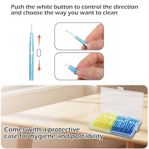Bigqin 50 Stück Interdentalbürsten, 0,6/0,8 mm Durchmesser, weiche Zahnzwischenraumbürsten, Dual-Use Zahnseide Stick mit Etui, Dentalbürsten für Zahnreinigung Zwischenräume Größe 3/Größe 5 – Bild 5