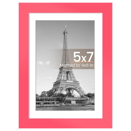 Image of upsimples 5x7 Picture Frame, Display Pictures 4x6 with Mat or 5 x 7 Without, Wall Hanging Photo Frames, Hot Pink, 1 Pack
