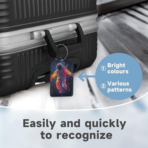 Set of 2 Luggage Tags for Suitcases, Leather Astronauts in Space Baggage Tags with Stainless Steel Loop, Privacy Name ID Card Cover Kawaii Travel Labels for Women Men Kids Girls4