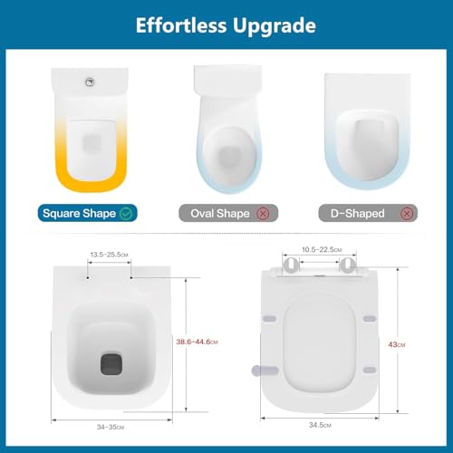 SREWOHS PRO Toilettendeckel mit Absenkautomatik Eckig Form, Slim Klodeckel Duroplast, WC-Sitz mit Schnellverschluss, Klobrille mit Quick-Release-Funktion, Toilettensitz Leicht zu Reinigen, Weiß