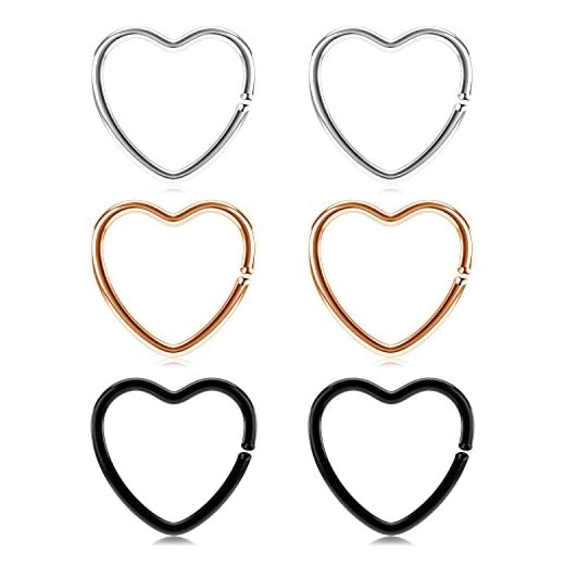 vcmart Daith Rook Snug Tragus Piercing Earrings Stainless Steel 20G Heart-Shaped Ear Cartilage Ring Body Jewelry 3/8in(10mm)