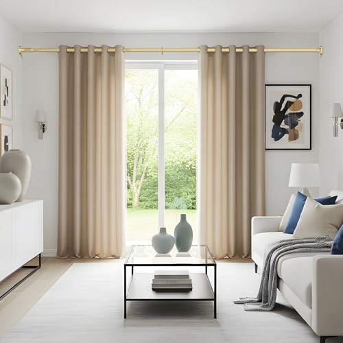 Image of Long Tension Rod 41-103inch Gold Tension Curtain Rods no Drilling | 1.26 inch Diameter Outdoor Curtain Rod for Patio,Windows,Anywhere Heavy Duty Spring Rods Adjustable