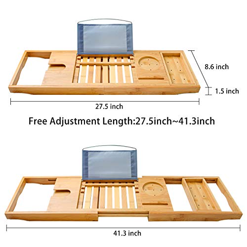Bamboo Bathtub Trays Bath Table Expandable Luxury Caddy Tray With Extending Sides, Cellphone,Book,Tray And Wineglass Holder- Gift Idea For Loved Ones #TOP2
