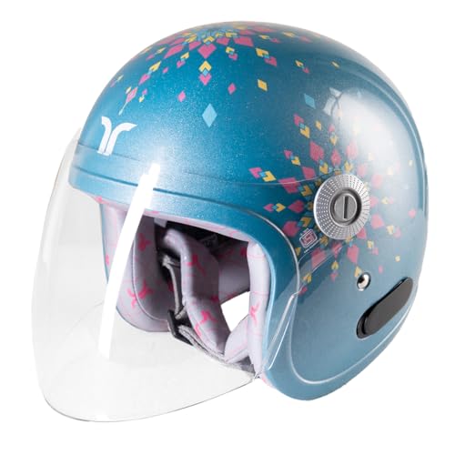 Image of TVARRA Dreamcatcher Women's Open Face Helmet with Printed Design, ISI Certified, Lightweight Material, Crafted for Women, Extreme Comfort fit with Clear Visor(Ocean Blue,M)