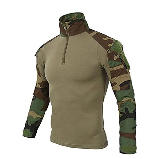Uugood Chemise de Combat Militaire Tactique Homme - Manches Longues Camouflage pour Chasse, Airsoft, Randonnée, Paintball - Des Bois, 3XL