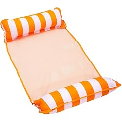 Aqua Original 4-in-1 Monterey Hammock Pool Float & Water Hammock – Multi-Purpose, Inflatable Pool Floats for Adults – Patented Thick, Non-Stick PVC Material – Orange/White Stripe