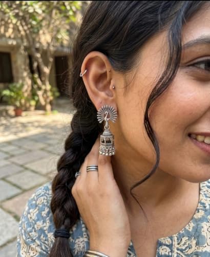 Image of Oxidized Designer Stud Earrings Set of 16 with Folding Jewelry Box | Traditional & Modern Earring Set for Women & Girls
