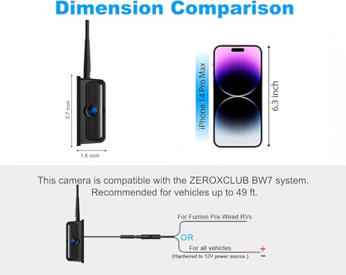 Image of Single Wireless Side Camera sutable for ZEROXCLUB BW7M Backup Camera System, IP69k Waterproof, IR Night Vision - ZEROXCLUB BW7MS