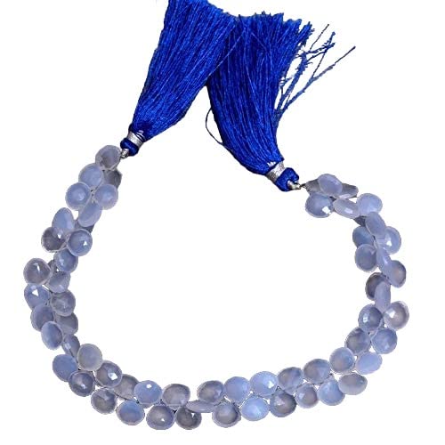 Naturalny niebieski chalcedon 7 mm-8 mm fasetowane koraliki briolette w kształcie serca, pasmo 20 cm, chalcedon AAA, półszlachetny kamień szlachetny briolette do biżuterii