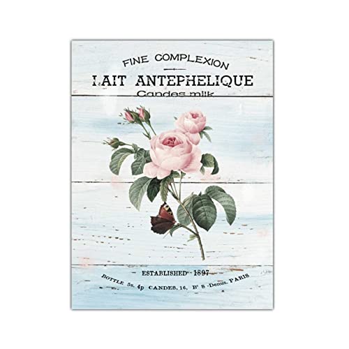 Panneau en bois bouquet de fleurs roses vintage retro chic decoration murale de style rustique