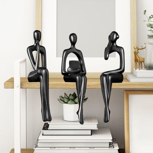 Noir Statues De Penseur, 3PCS Sculpture De Penseur Décorative Figurines D'art Abstrait Décoration Polyvalente Sculptures Modernes En Résine Ensemble De...