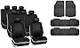 TLH Edgy Piping Style Black Car Seat Covers 3 Row 8 Seater Automotive Seat Cover, Airbag Compatible Split Bench Interior Accessories 3 Row Durable Trimmable Vinyl Floor Mats