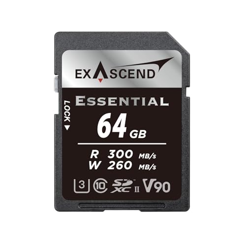 Exascend �G�b�Z���V���� SD�V���[�Y 64GB SDXC SD�J�[�h �V�l�}�O���[�h �ő�ǂݎ��300MB/�b �ő发������260MB/�b UHS-II ���\ V90��i EX64GSDU2-S