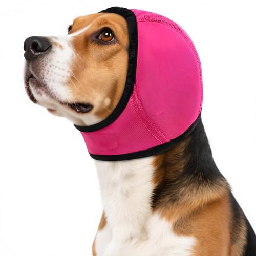 AuraPaw Dog Calming Hoodie for Noise Reduction Anxiety Relief,Dogs Ear Head Cover,No Shake Ear Wraps for Dogs,Dog Ear Headband Muffs Head Wraps for Grooming Firework Force Drying,Rosered,L