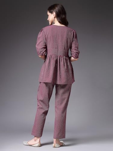 Image of Stylum Women's Self Woven Kantha Cotton Kurti Pant Set