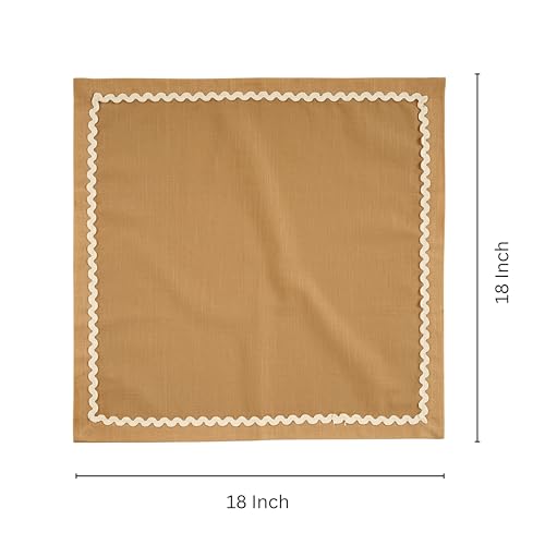Image of FINGERCRAFT Cloth Napkins Set of 6, 18x18 Inch, 100% Cotton Table Napkins with RIC Rac Scallop Lace Trim, Reusable Washable Dinner Napkins for Wedding, Party, Dining & Home Decor (Brown)