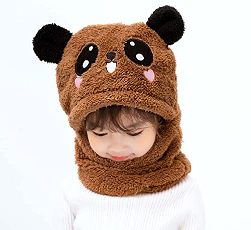 Boys Girls Beanie Hat and Loop Scarf Set 2 in 1 Warm Winter Hat Scarf Set Plus Fleece Hats Earflap Hat Scarves (Coffee,M(5-8 Years))