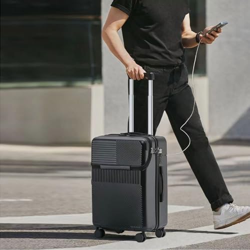 Cabin Travel Suitcase Expandable ABS+PC Cabin Luggage with Spinner Wheels Hand Luggage with USB Port and Cup Holder Aluminum Framed Suitcase 01,20in2