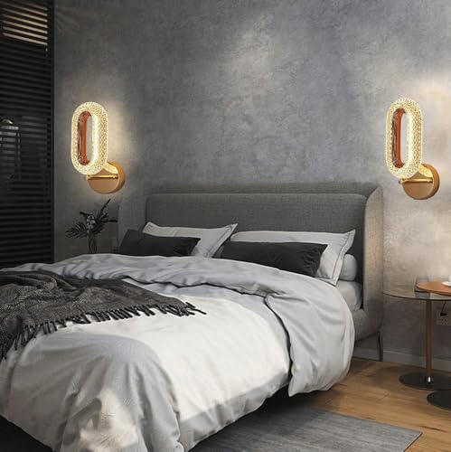 Image of Groeien 12W | 3 Color Modern LED Crystal Oval Wall Sconce Gold Wall Light for Bedroom Living Room Corridor Lighting Fixtures Wall Mount (Crystal Oval, 1, Count)