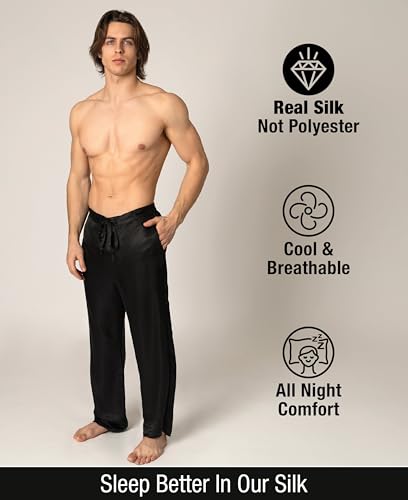 Image of Luxury Artisan Mens Silk Pajama Pants, Natural Silk PJ Bottoms