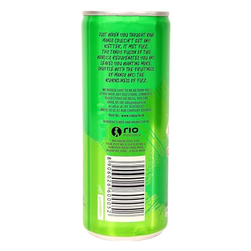 Image of Rio Raw Mango Bubbly Fruit Drink Can | Soft Drink | Exotic Fruit Juice + Fizz | Rich In Vitamin C and Honey | Pack of 12 | 250 ml