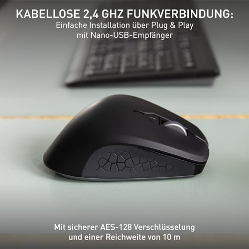 CHERRY Stream Mouse Comfort, Kabellose Ergonomische Maus, Schwarz – Ansicht 5