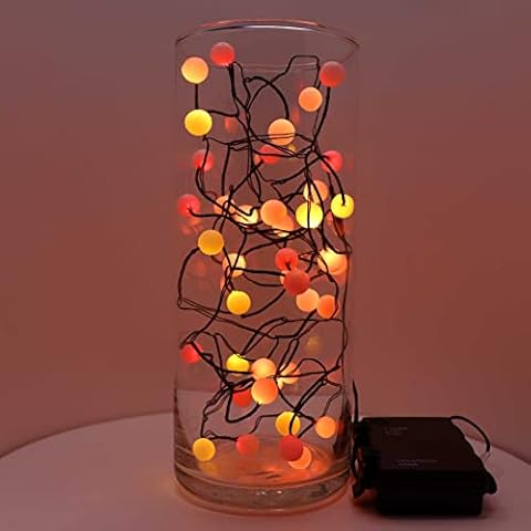 Qbis Berry Cluster Lights, 40 Sunset Berry Lights, Red, Orange and Yellow. Battery Fairy Lights with Timer, Battery Lights Indoor / Outdoor use on Thin Black Wire Cover