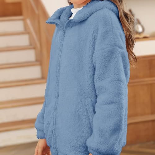 Girl's plush hooded zipper jacket for autumn and winter, warm and loose top, soft and comfortable, easy to match2