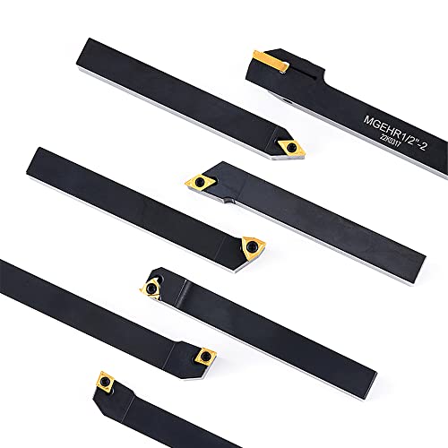 Yufutol Indexable Lathe Turning Tool-1/2" Shank 7 Pieces Carbide Turning Tool Set, Cnc Heavy-Duty Metal Lathe Cutting Tools For Turning Grooving Threading Cutting With Tin Coated Carbide Inserts #TOP6
