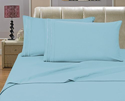 Juego de sábanas de 1800 hilos, 4 piezas, calidad egipcia, bolsillo profundo, tamaño individual, aguamarina