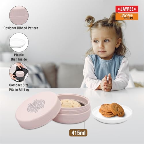 Image of JAYPEE Mini Max Lunch Box for School Kids, Office, Ideal for Snacks, Meal,Gift, Keeps Food Hot & Fresh Insulated Stainless Steel Inner with Plastic Dish Inside, 415 ml Each Pack of 2, Pink