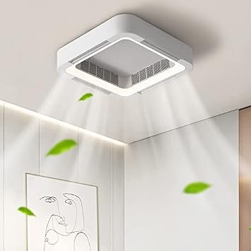 Chandeliers Ceiling Fan with Lighting - Dimmable Via App Remote Control - 6 Speed Silent Fan Light - Square Bladeless - Perfect for Living Room Family Bedroom/Ceiling Lamp
