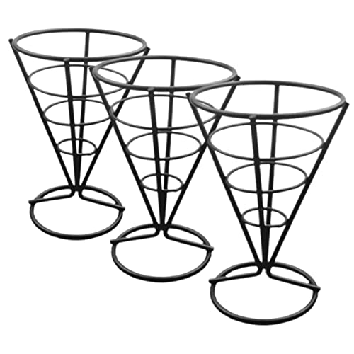 BRIGHTFUFU French Fries Cone Holder Snack Basket Black Stainless Steel Hotel Tableware Fries Holder