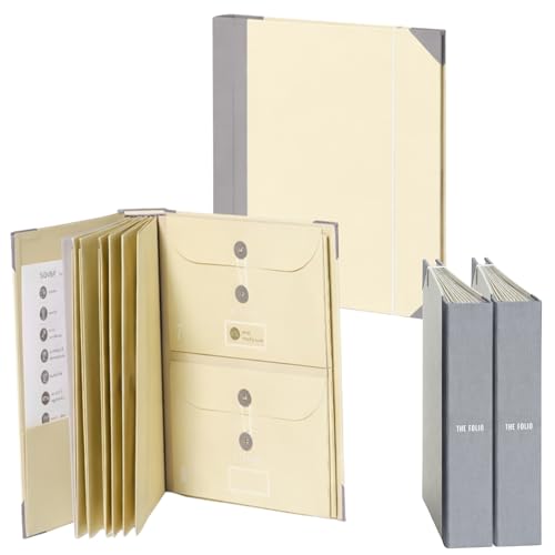 Image of The Folio Important Document Organizer by Savor | Binder with Guided Labels, Acid-Free File Folder Organizer with 10 Pockets, Document Holder for Home Records, Legal and Medical Papers (Slate) 2 Set